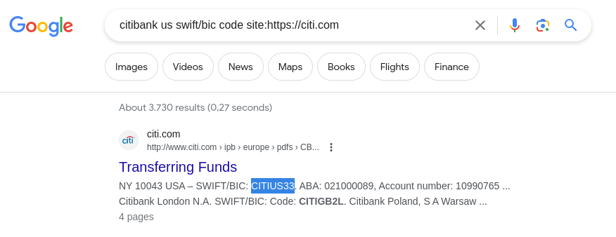How to find a SWIFT code on official website